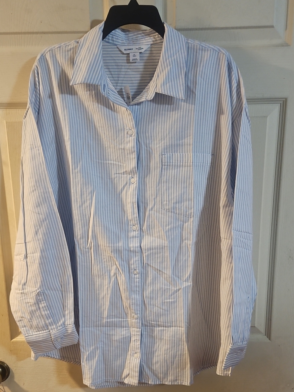 OLD NAVY Oversized Button-Down Boyfriend Shirt: Blue/White Stripes: NWT: XL TALL